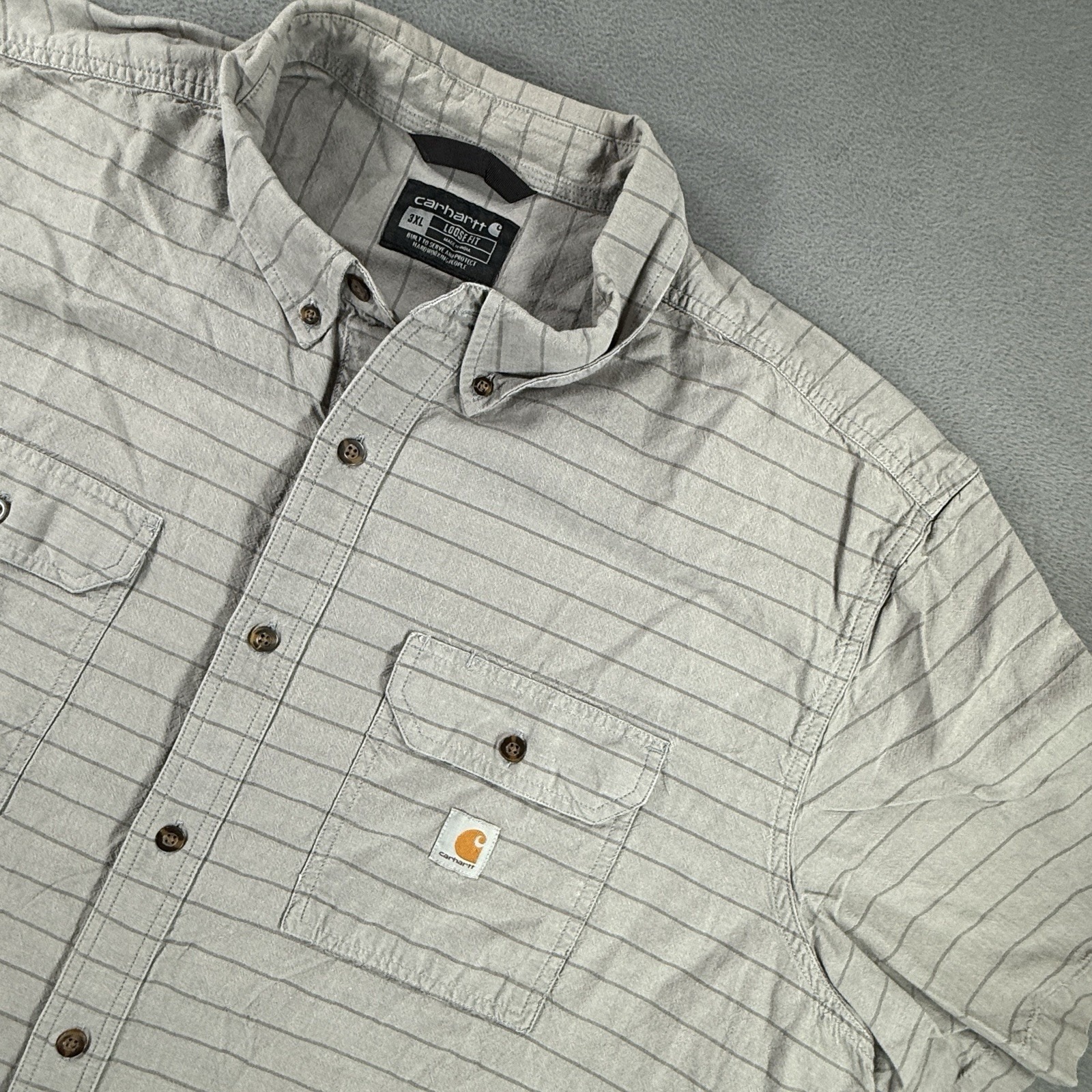 Carhartt Shirt Mens 3xl Gray Striped Button Up Short Sleeve Workwear Relaxed